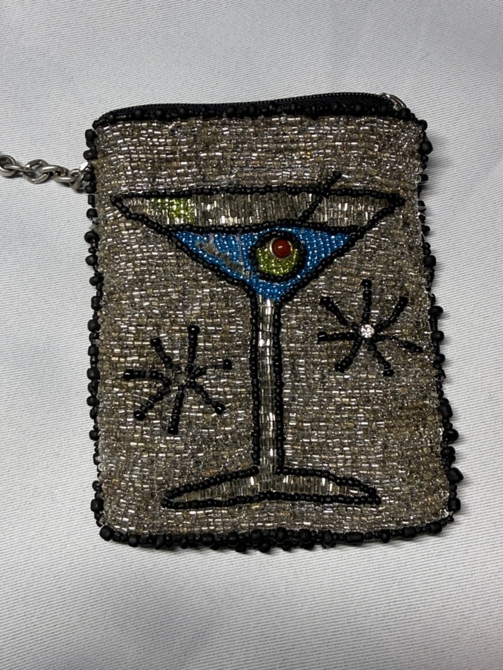 Mary Frances Silver Beaded Martini Key & Card Holder with Blue Accent